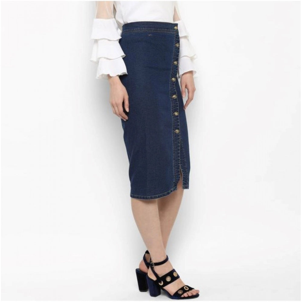 Generic Women's Denim Front Button Buttoned Skirt (Blue)