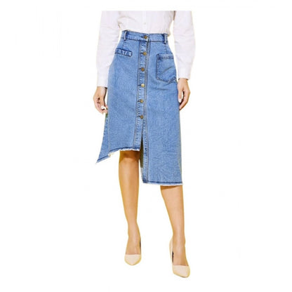 Generic Women's Denim Hi Lo Buttoned Skirt (Blue)