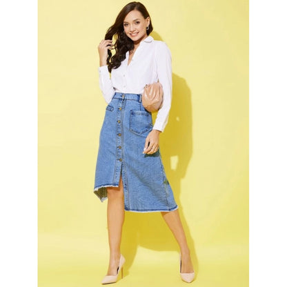 Generic Women's Denim Hi Lo Buttoned Skirt (Blue)
