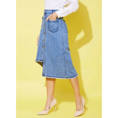 Generic Women's Denim Hi Lo Buttoned Skirt (Blue)