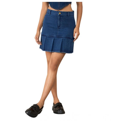 Generic Women's Denim Washed Buttoned Skirt (Blue)
