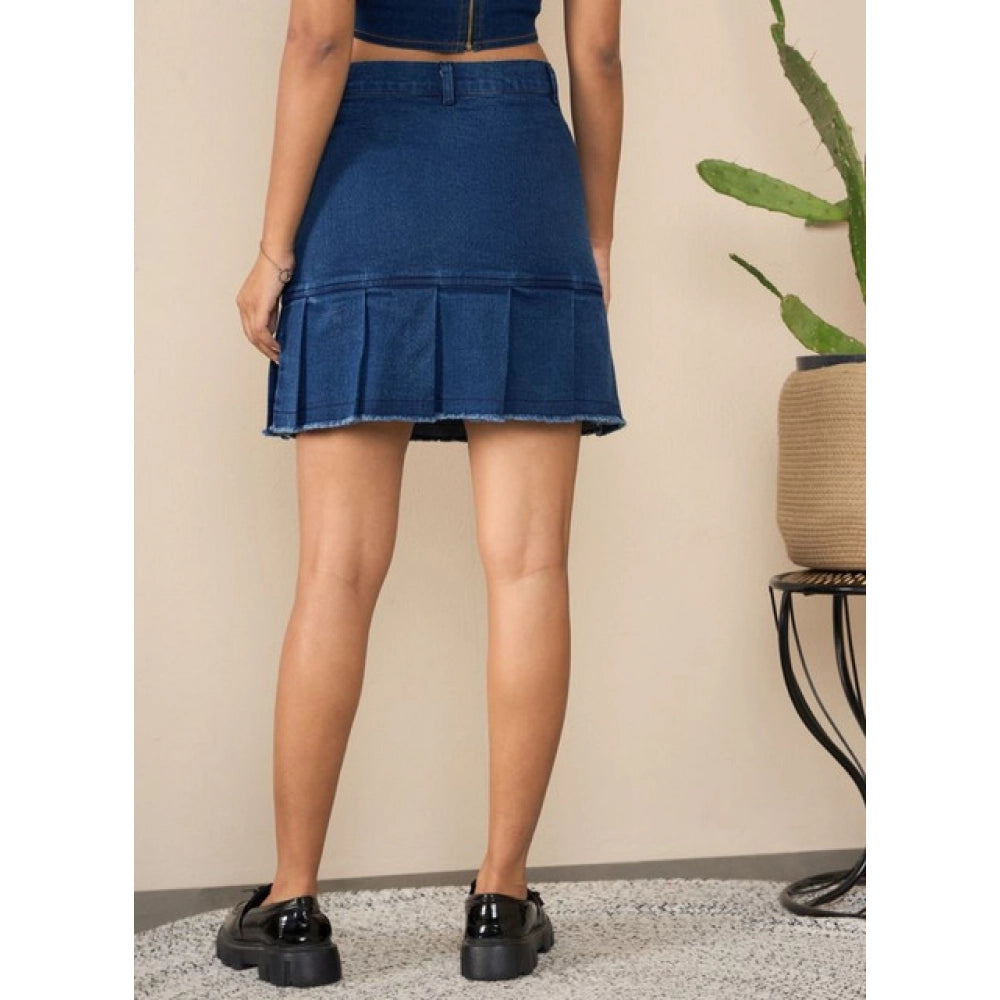 Generic Women's Denim Washed Buttoned Skirt (Blue)