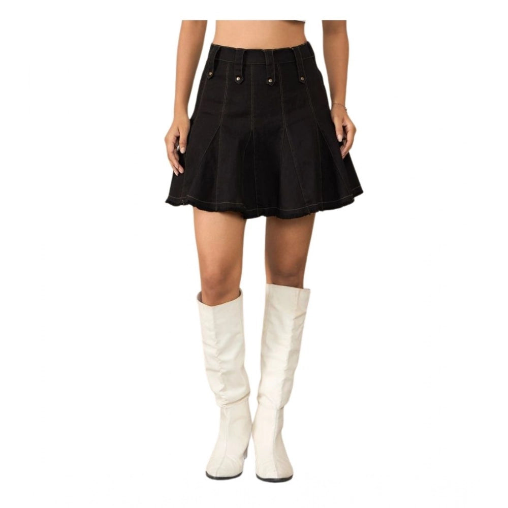 Generic Women's Denim Washed Buttoned Skirt (Black)