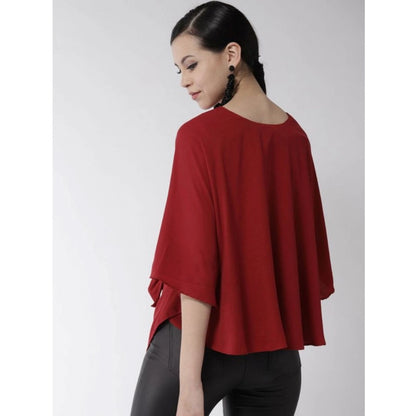 Generic Women's Polyester Solid Cape Sleeve Top (Red)