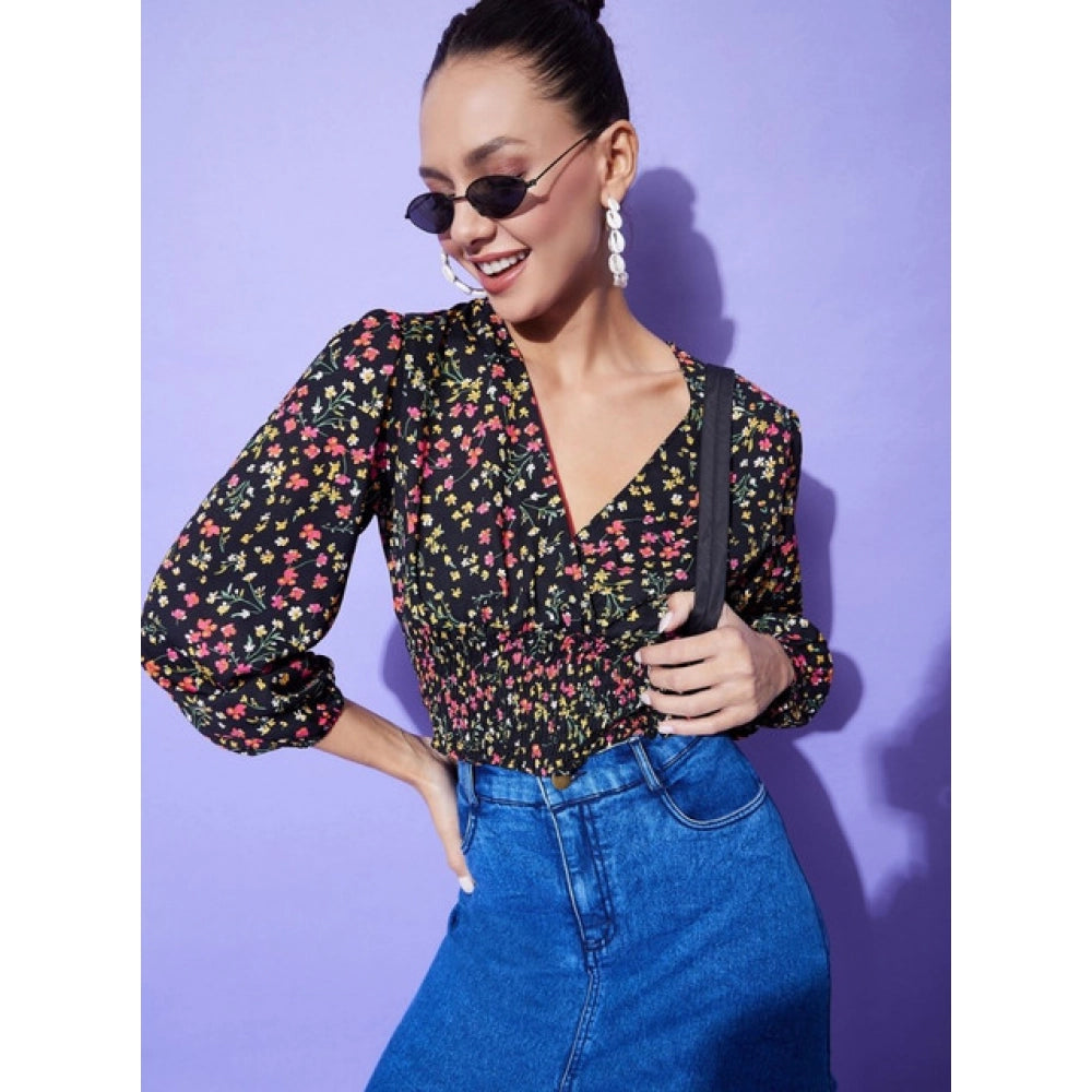 Generic Women's Polyester Floral Long Sleeves Top (Multicolor)