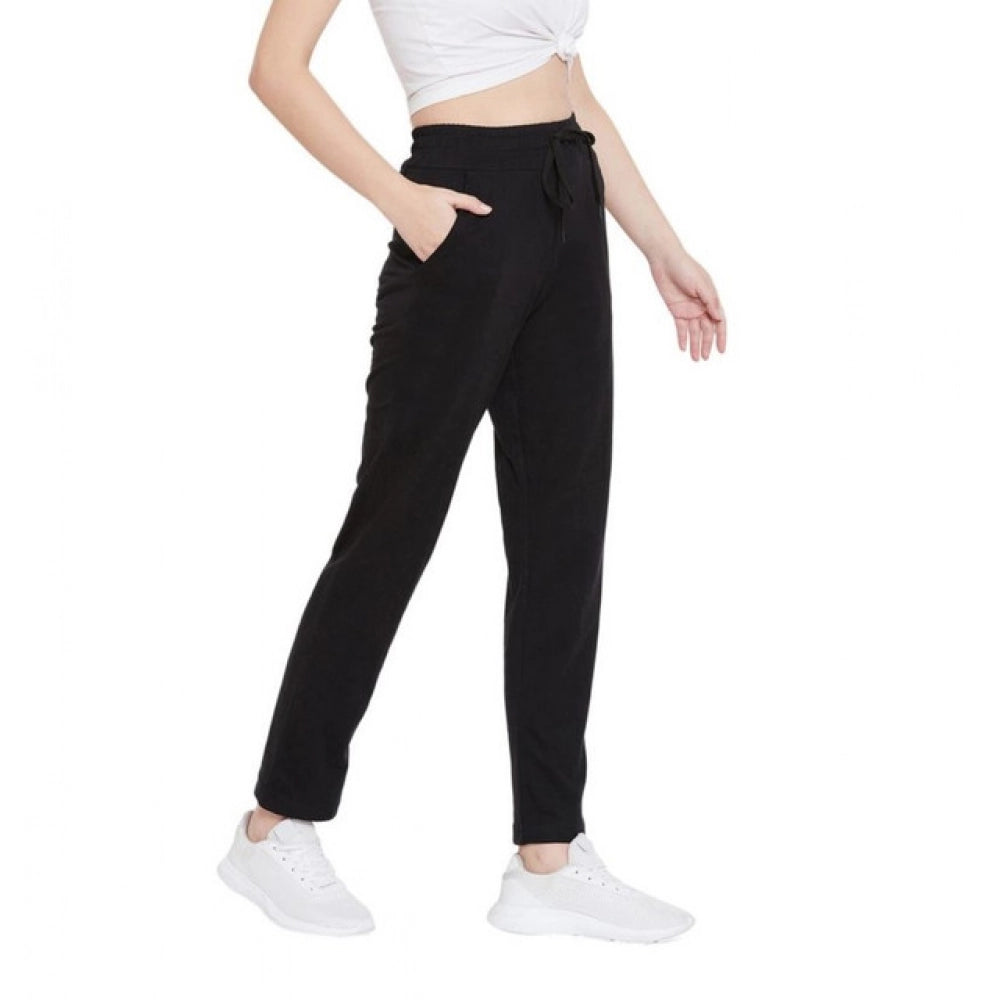 Generic Women's Cotton Solid Elasticated Track Pants (Black)