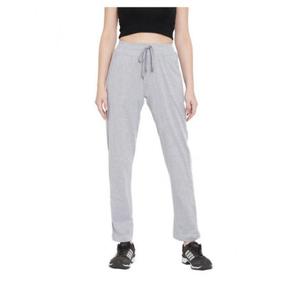 Generic Women's Cotton Solid Elasticated Track Pants (Light Grey)