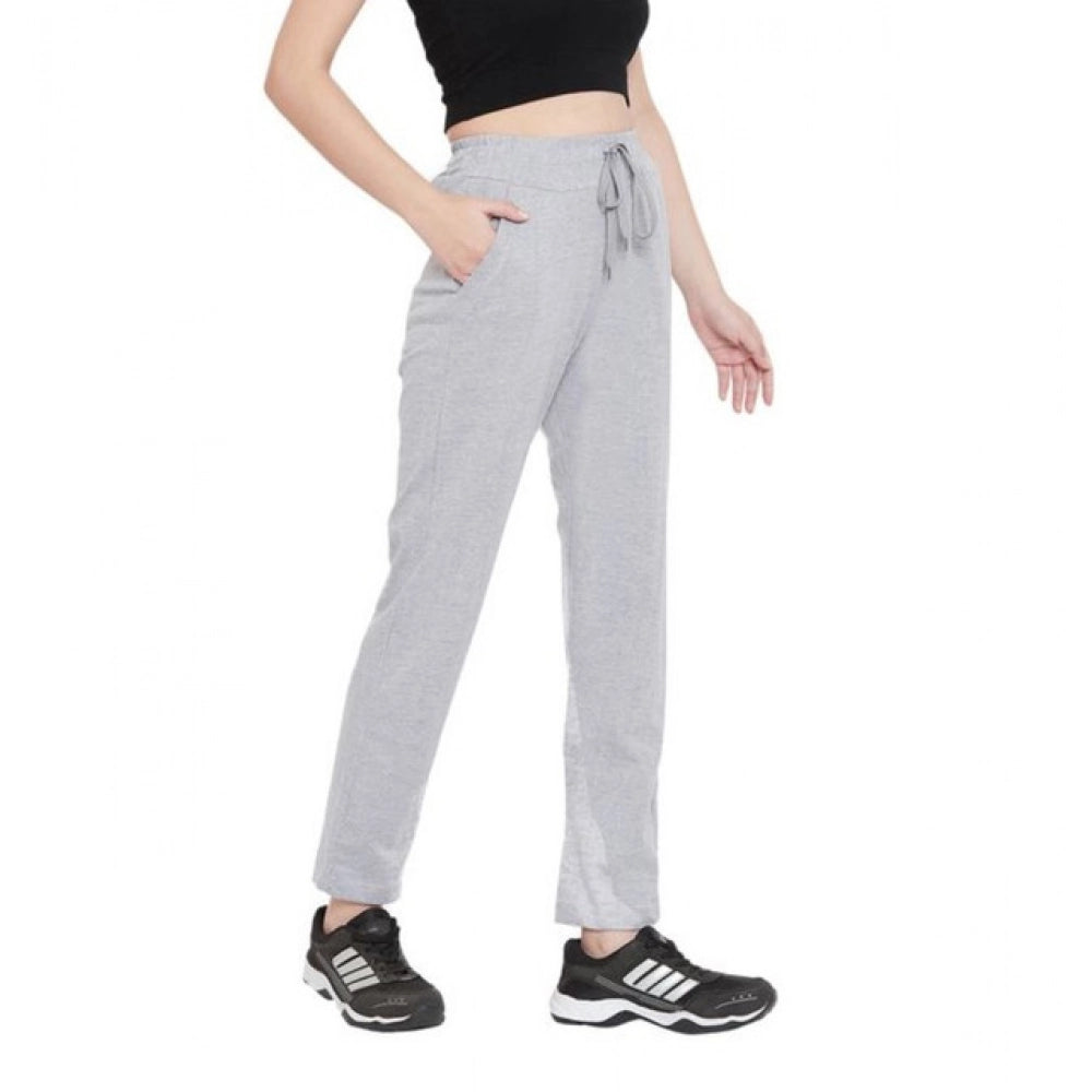 Generic Women's Cotton Solid Elasticated Track Pants (Light Grey)