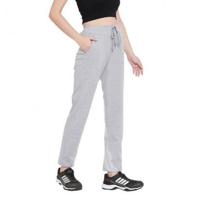 Generic Women's Cotton Solid Elasticated Track Pants (Light Grey)
