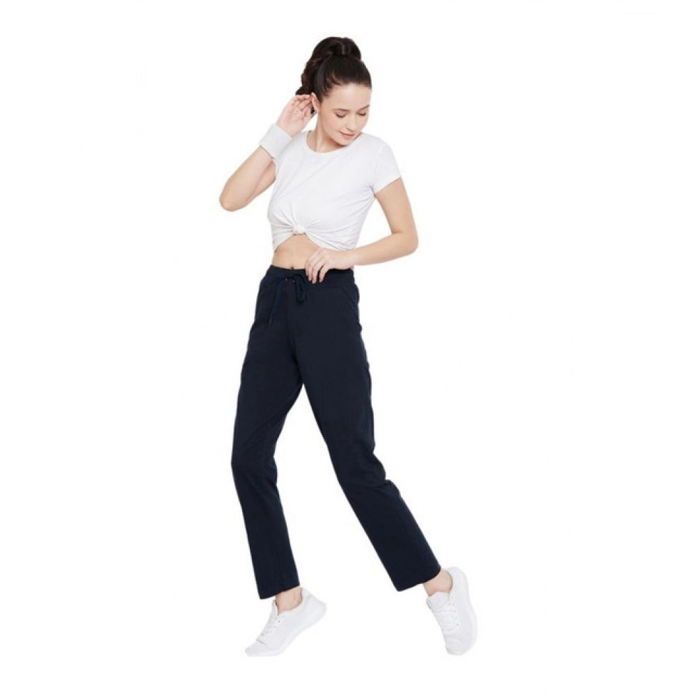 Generic Women's Cotton Solid Elasticated Track Pants (Navy)
