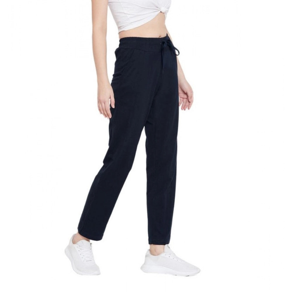 Generic Women's Cotton Solid Elasticated Track Pants (Navy)