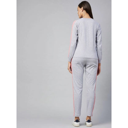 Generic Women's Cotton Solid Long Sleeves Tracksuit (Light Grey - Pink)