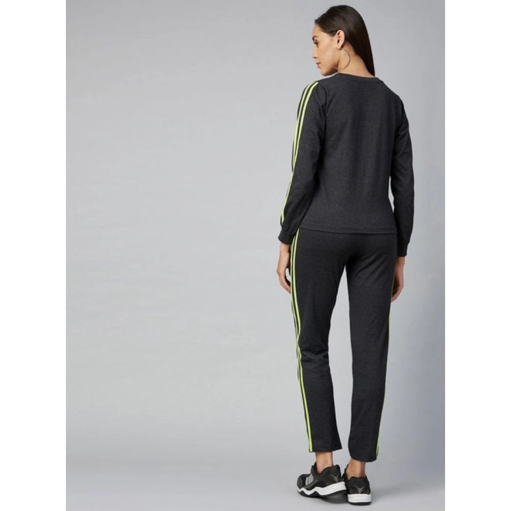 Generic Women's Cotton Solid Long Sleeves Tracksuit (Dark Grey - Green)