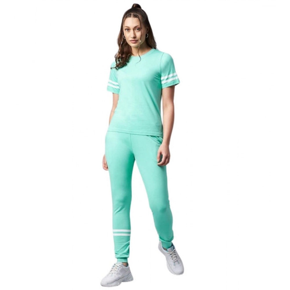 Generic Women's Cotton Striped Short Sleeve Tracksuit (Green)