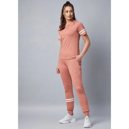 Generic Women's Cotton Striped Short Sleeve Tracksuit (Pink)