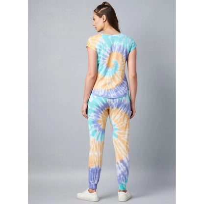 Generic Women's Cotton Tie And Dye Short Sleeve Tracksuit (Multicolor)