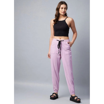Generic Women's Coton Twill Solid Elasticated Trousers (Lavender)