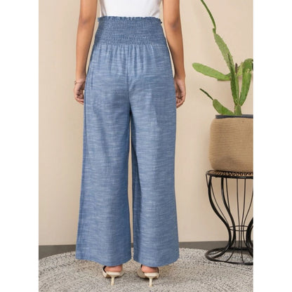 Generic Women's Cotton Self Design Smocked Trousers (Blue)