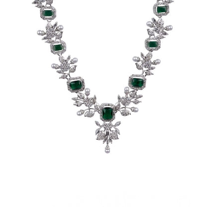 Generic Women's Brass Silver Plated Necklace set (Green)