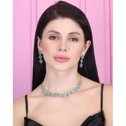 Generic Women's Brass Silver Plated Necklace set (Turquoise)