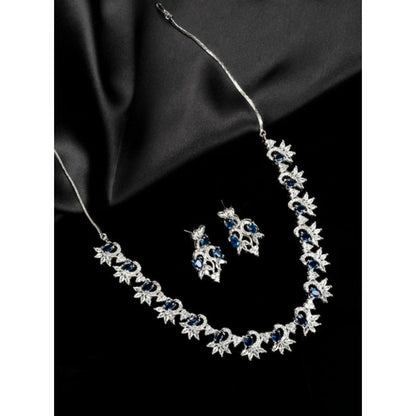 Generic Women's Brass Silver Plated Necklace set (Blue)