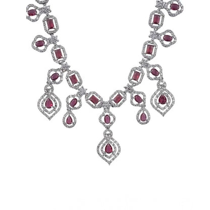 Generic Women's Brass Silver Plated Necklace set (Red)
