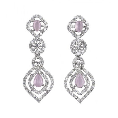 Generic Women's Brass Silver Plated Necklace set (Pink)