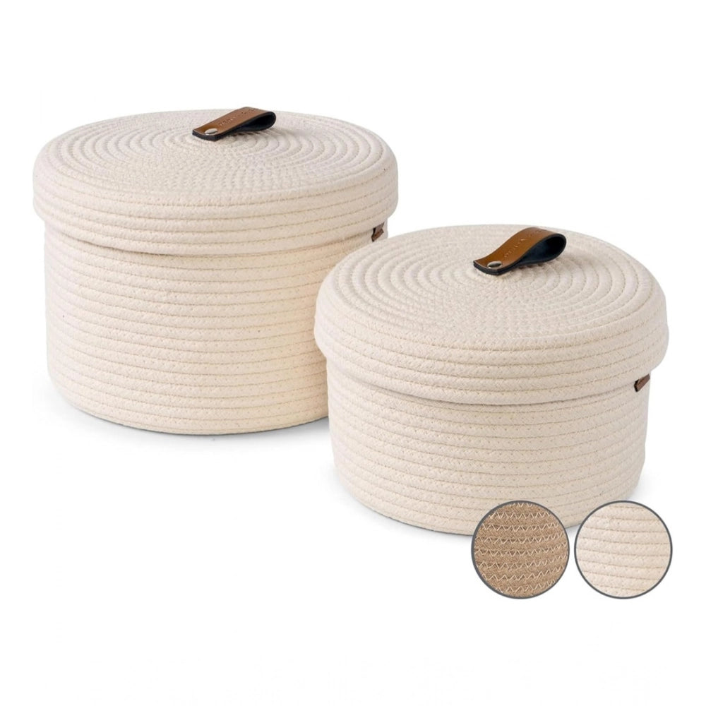 Generic Cotton 2 Pcs Set Roti Box Storage Basket With Lid (White)
