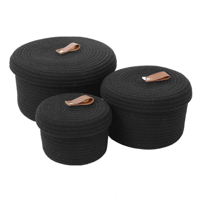 Generic Cotton 3 Pcs Set Roti Box Storage Basket With Lid (Black)