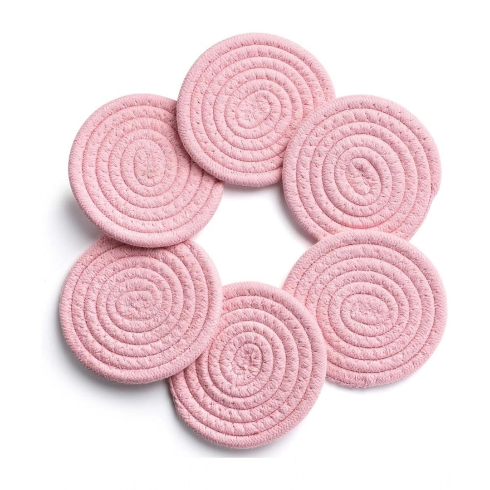 Generic Cotton Rope Drink Coasters 6 Pcs Set (Pink)