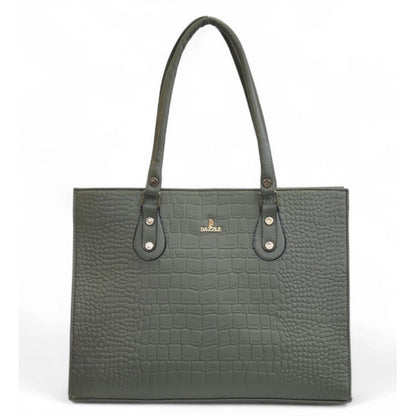 Generic Women's Polyurethane Croco Shoulder Tote Bag (Green)