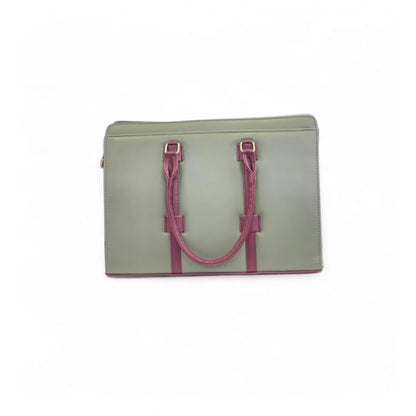 Generic Women's Polyurethane Solid Structured Shoulder Tote Handbag (Sage Green-Burgundy)