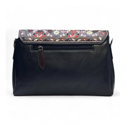 Generic Women's Polyurethane Floral Embroidered Crossbody Sling Bag with Adjustable &amp; Removable Strap (Black)