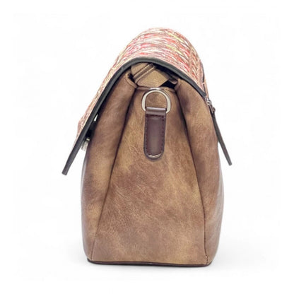 Generic Women's Polyurethane Floral Embroidered Crossbody Sling Bag with Adjustable &amp; Removable Strap (Brown)