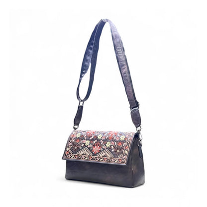 Generic Women's Polyurethane Floral Embroidered Crossbody Sling Bag with Adjustable &amp; Removable Strap (Coffee)