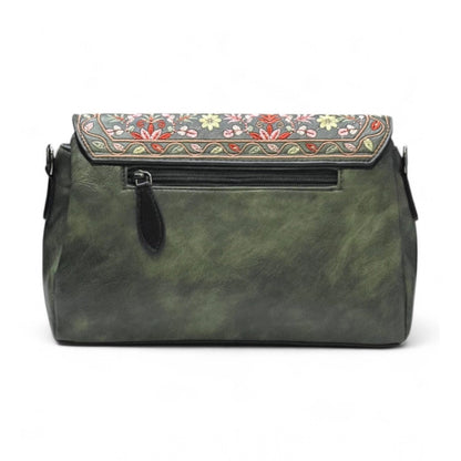 Generic Women's Polyurethane Floral Embroidered Crossbody Sling Bag with Adjustable &amp; Removable Strap (Green)