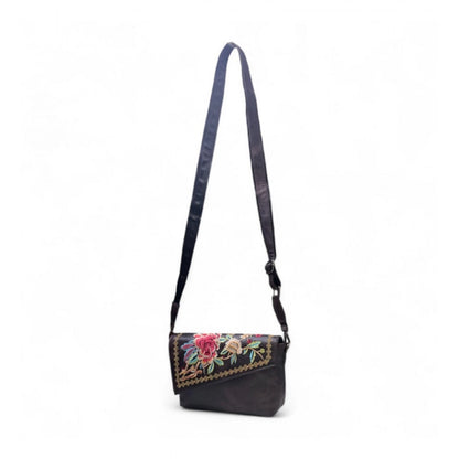 Generic Women's Polyurethane Floral Embroidered Crossbody Sling Bag with Adjustable &amp; Removable Strap (Coffee)