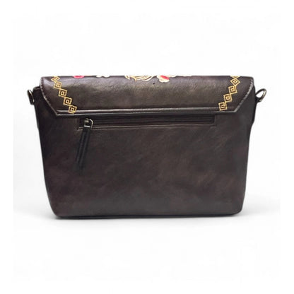 Generic Women's Polyurethane Floral Embroidered Crossbody Sling Bag with Adjustable &amp; Removable Strap (Coffee)