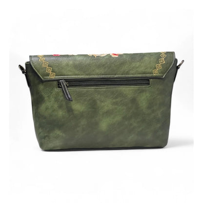 Generic Women's Polyurethane Floral Embroidered Crossbody Sling Bag with Adjustable &amp; Removable Strap (Green)
