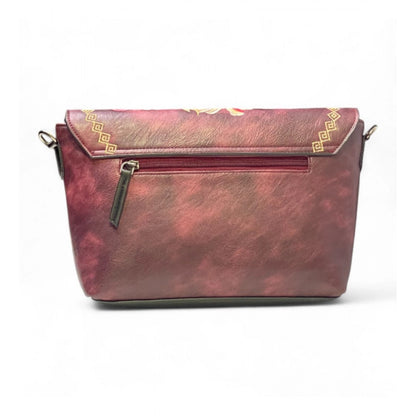 Generic Women's Polyurethane Floral Embroidered Crossbody Sling Bag with Adjustable &amp; Removable Strap (Red)