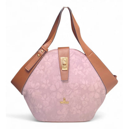 Generic Women's Polyurethane Floral Printed Hexagonal Satchel Handbag with Adjustable Strap (Pink)