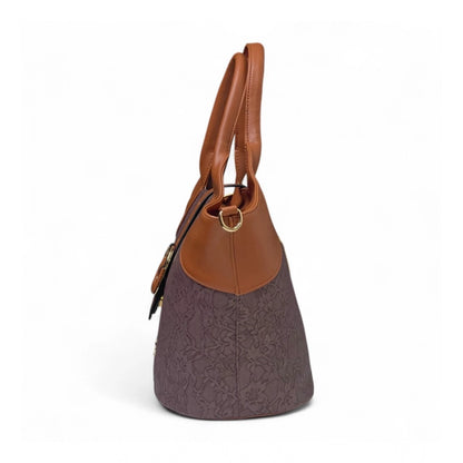 Generic Women's Polyurethane Textured Two-Tone Tote Handbag with Adjustable &amp; Removable Strap (Dark Brown)