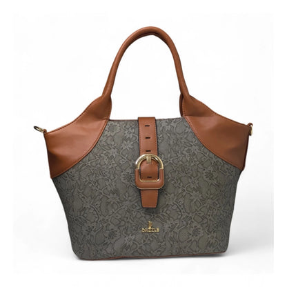 Generic Women's Polyurethane Textured Two-Tone Tote Handbag with Adjustable &amp; Removable Strap (Grey)