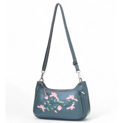 Generic Women's Polyurethane Floral Embroidered Crossbody Sling Bag with Adjustable &amp; Removable Strap (Light Blue)