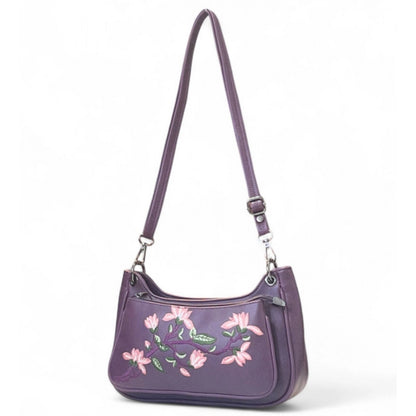 Generic Women's Polyurethane Floral Embroidered Crossbody Sling Bag with Adjustable &amp; Removable Strap (Purple)