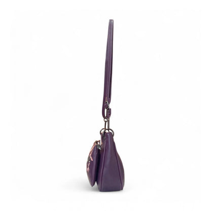 Generic Women's Polyurethane Floral Embroidered Crossbody Sling Bag with Adjustable &amp; Removable Strap (Purple)