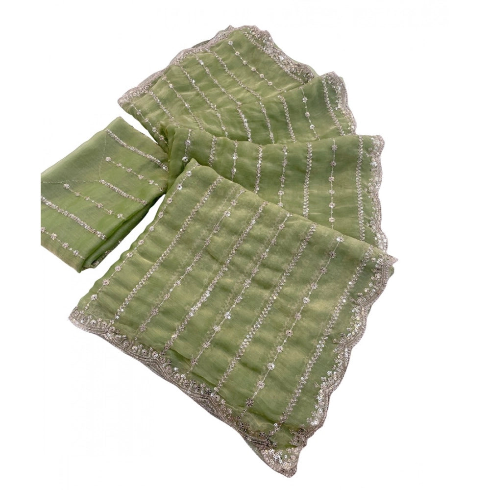 Generic Women's Jimmy Choo Embellished Saree With Unstitched Blouse 5.5Mtr�(Green)