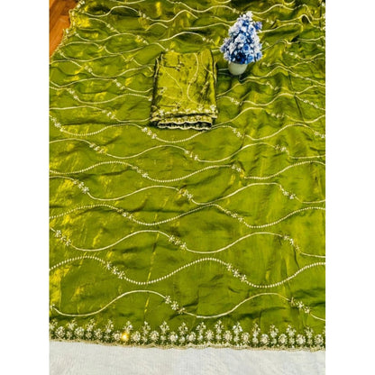 Generic Women's Jimmy Choo Embellished Saree With Unstitched Blouse 5.5Mtr�(Mehendi-Green)