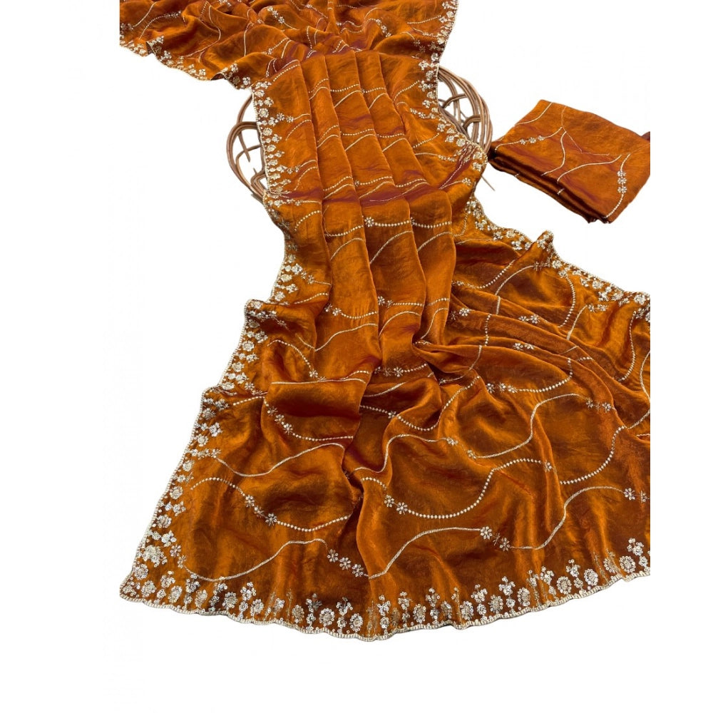 Generic Women's Jimmy Choo Embellished Saree With Unstitched Blouse 5.5Mtr�(Orange)