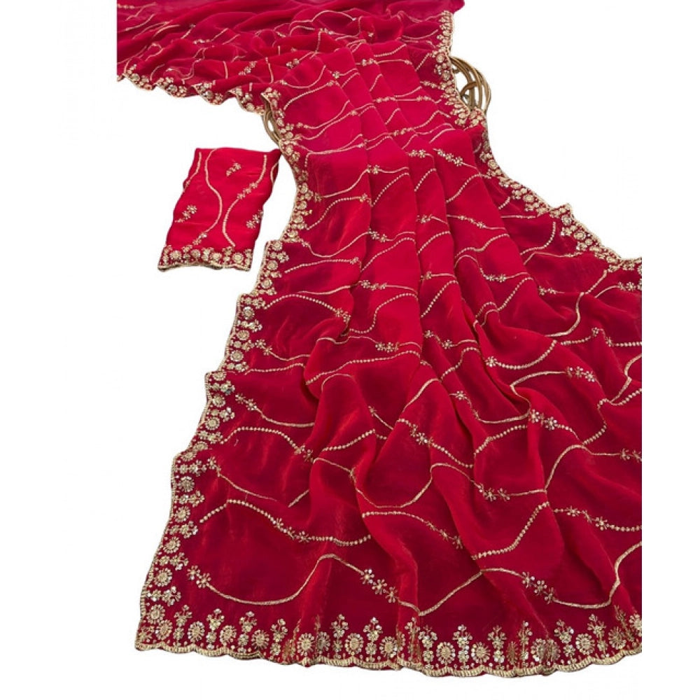 Generic Women's Jimmy Choo Embellished Saree With Unstitched Blouse 5.5Mtr�(Pink)